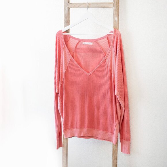 Free People Santa Clara Top Sz M Pink Knit Long Sleeve Oversized Sweatshirt - Picture 1 of 12